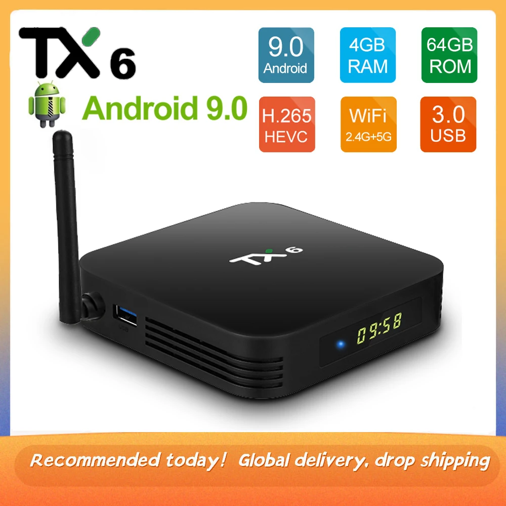 

Original Tanix TX6 TV Box Android 9.0 Allwinner H616 2G16G TVBOX 4G 32G 64G H.265 BT 2.4G 5G Wifi 4K HDR Multi Media Player