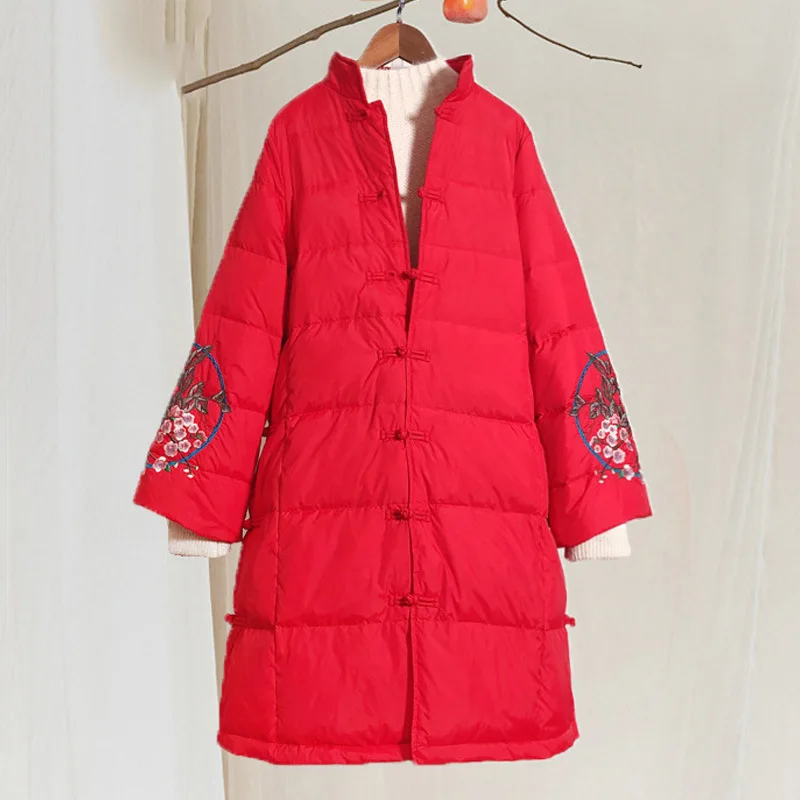 Chinese Style Down Jacket with Button Plate Tang Style Female Han Element Red Down Jacket Chinese New Year Clothes for Women