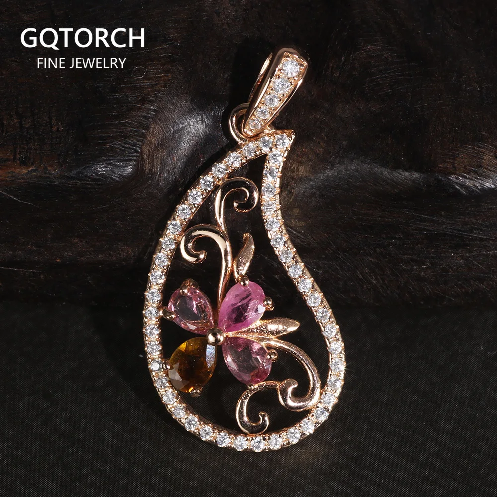 

Natural Gemstone Tourmaline Lucky Pendant Real Pure 925 Sterling Silver For Women Antique Retro Fashion Jewelry