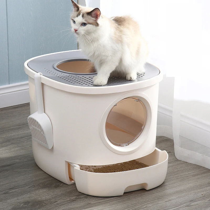 

Closed Cat Litter Box with Drawer Top Entry Splash Proof Anti Odor Large Cat Toilet Cat Potty Pet Supplies Arenero Gatos Toilet