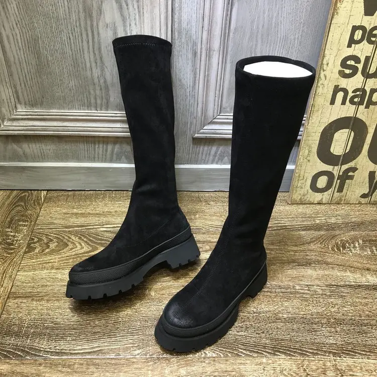 Женские ботинки новинка осень-зима 2022 на платформе с тонким рукавом эластичные