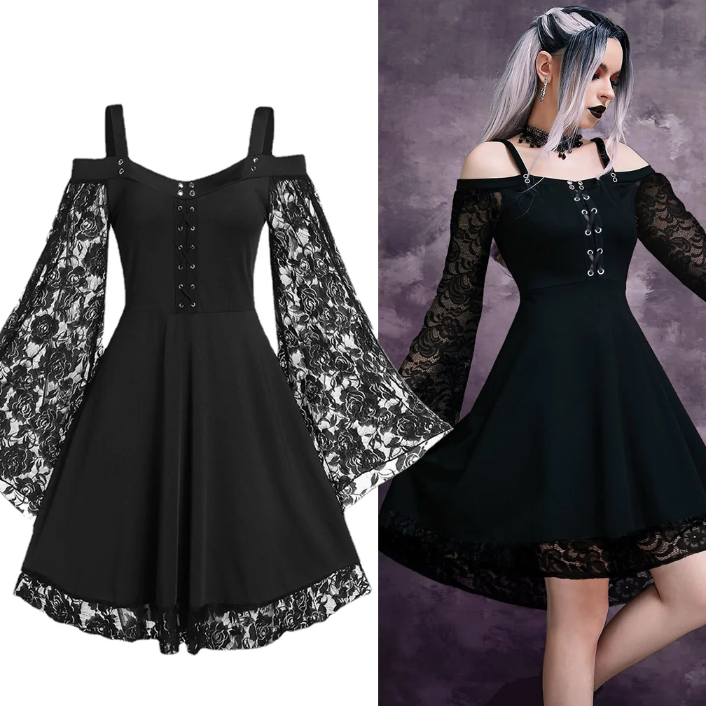 

Женское платье 2023 большого размера на Хэллоуин, темно-синее кружевное болотное винтажное черное платье, женская одежда большого размера, сексуальное женское платье из искусственной кожи