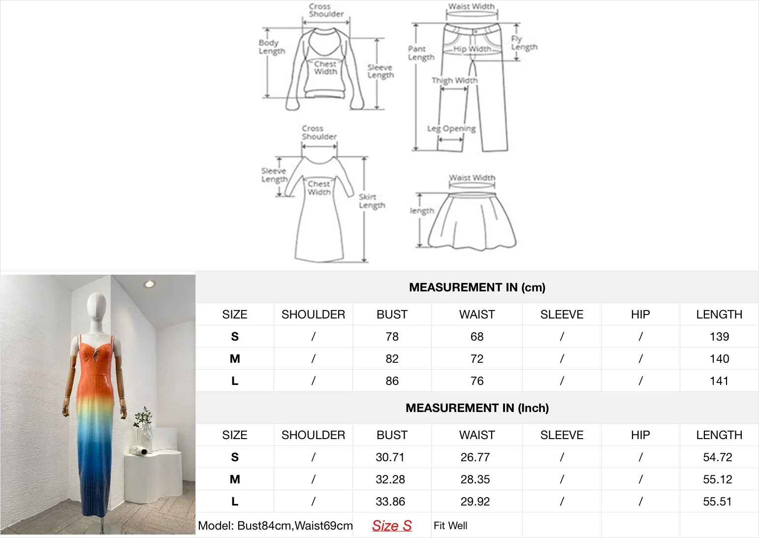 Новинка осени 2024 оранжевое синее Радужное без рукавов платье миди с морской