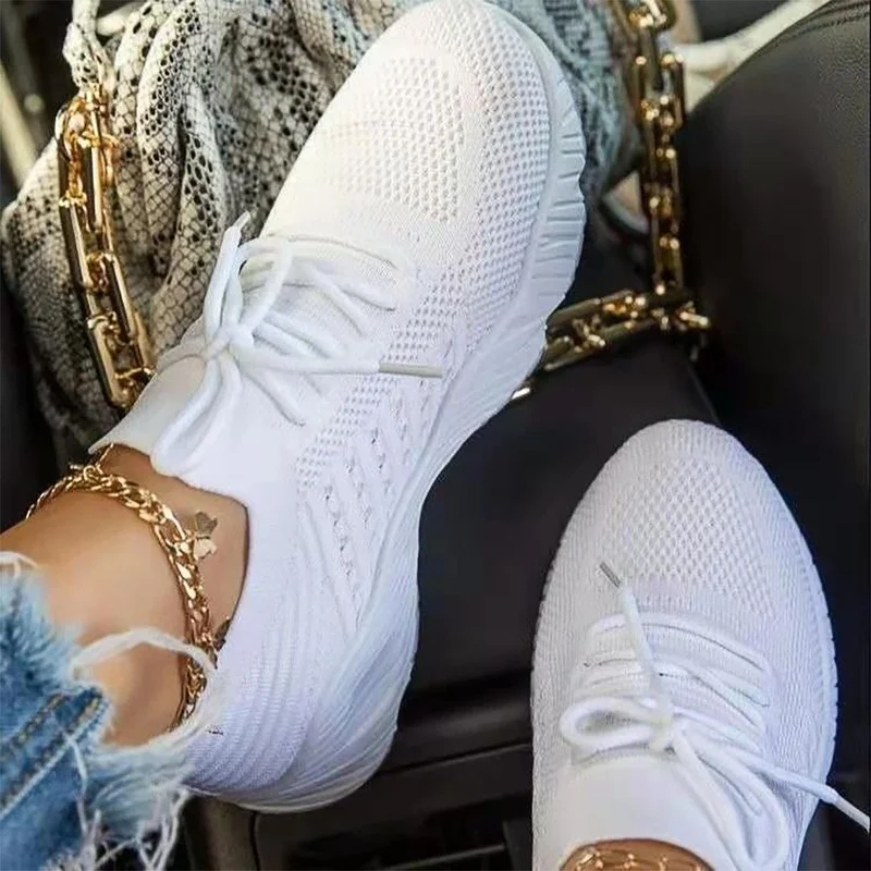 Chaussure Femme 2022 Fashion Lace Up Platform Women's Shoes Summer Plus Size Flat Mesh Sports Shoes Woman Vulcanize Shoes