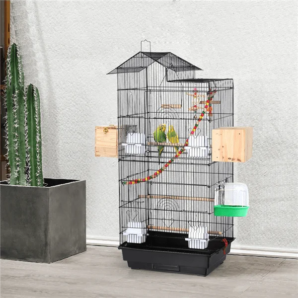 

39" Metal Bird Cage with Perches and Toys, Black Large and Comfortable