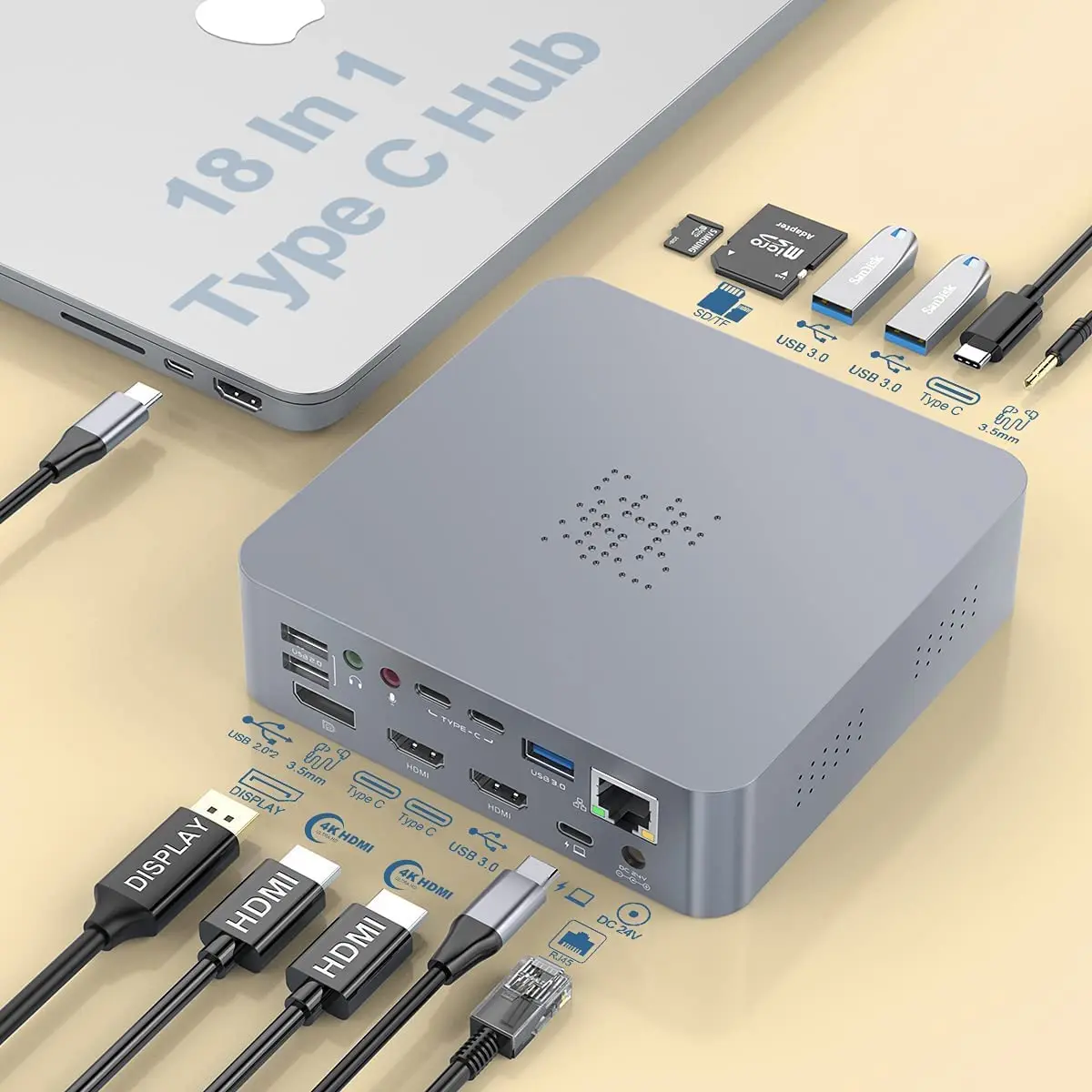 

18-in-1 USB C Dock Dual Monitor USB C Laptop Docking Station Hub