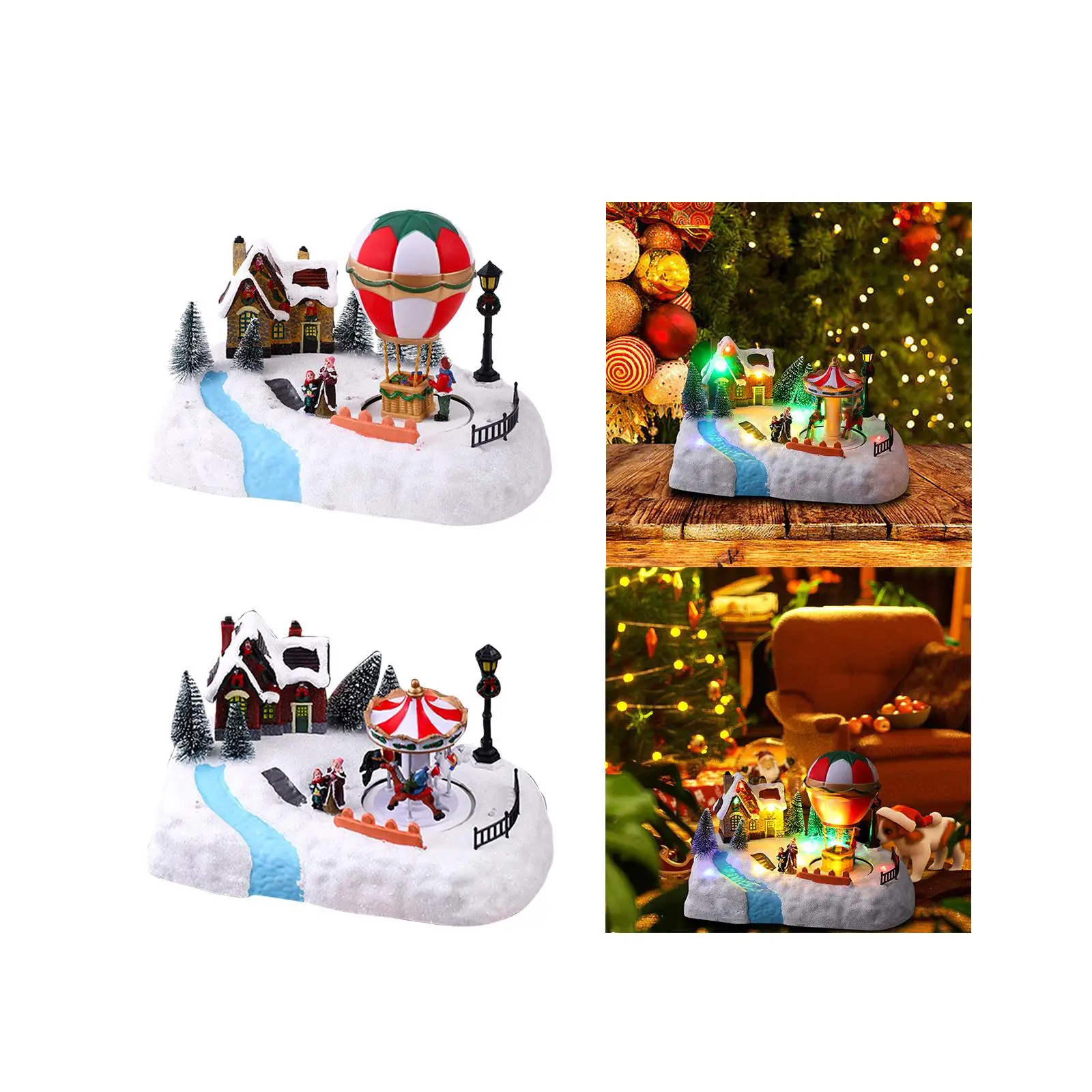 

Xmas House Scene Village House Sculpture Statues Lighted Christmas Decoration Musical Decors Playground Miniature for Party Xmas