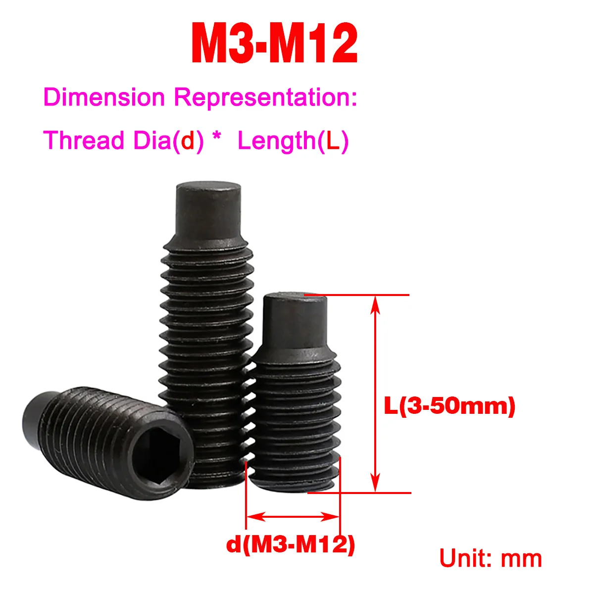 

Grade 12.9 High Strength Cylindrical Convex End Set Screw, Headless Screw M3-M12