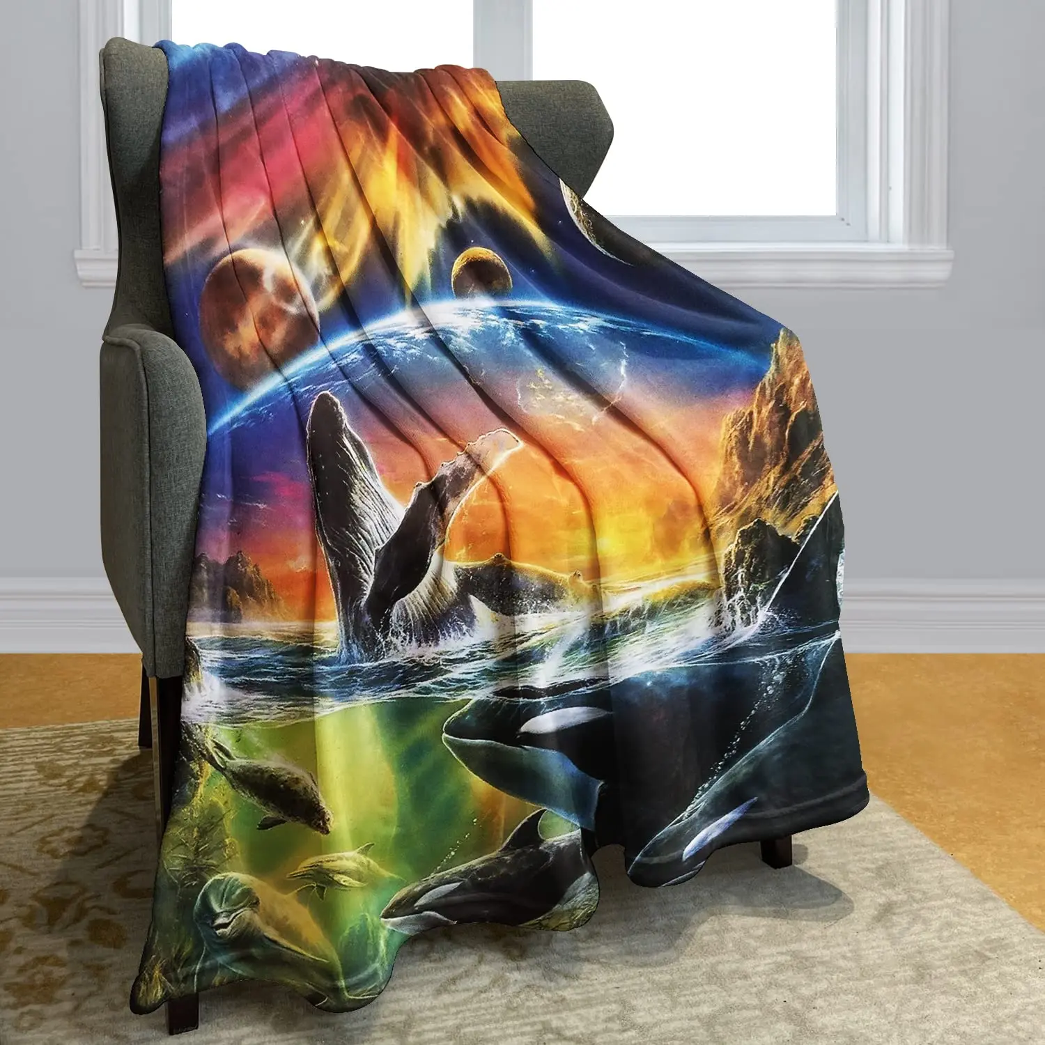 

Soft Vintage Blankets Retro Bedding Decor For Bed Sofa Blanket Comfy Whale Blanket Stuffed Gift For Girl Boy Flannel Throw