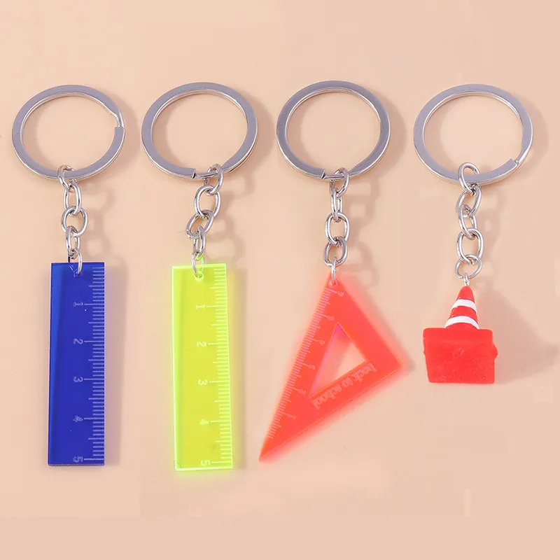 

Fashion Keychains For Men Car Bag Keyring Outdoor Combination Tool Portable Mini Ruler Triangle Ruler Pyramidal Roadblock
