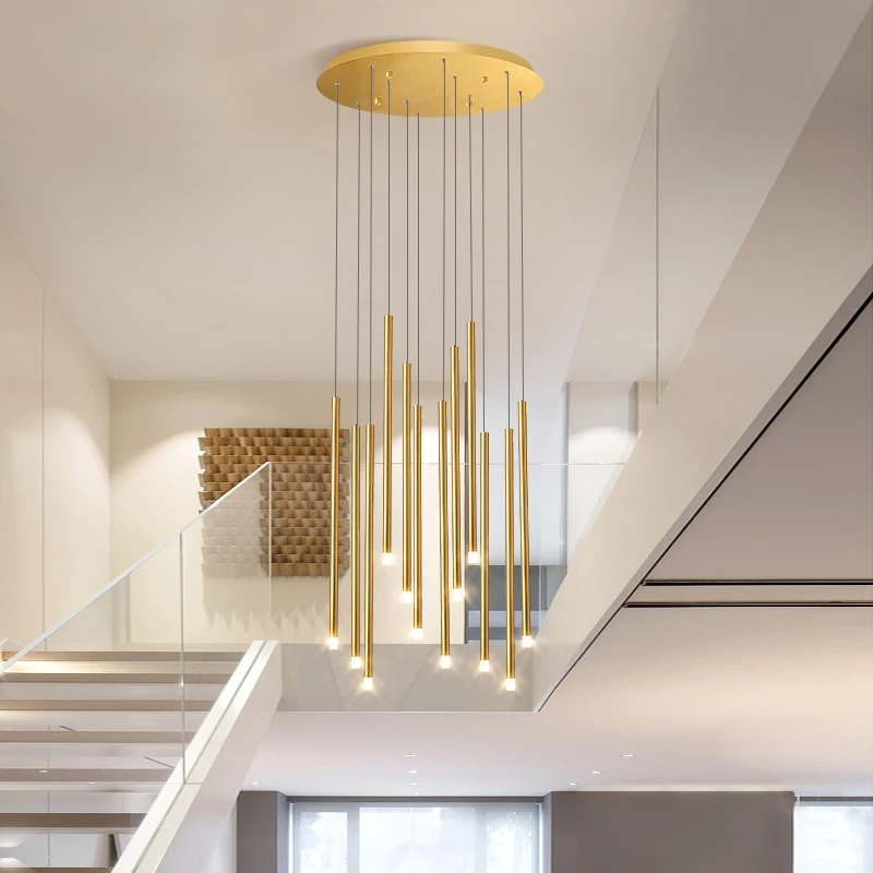 

YOULAIKE Modern led chandelier for staircase long gold/black tube hanging light fixture single design home decor lamp lustre