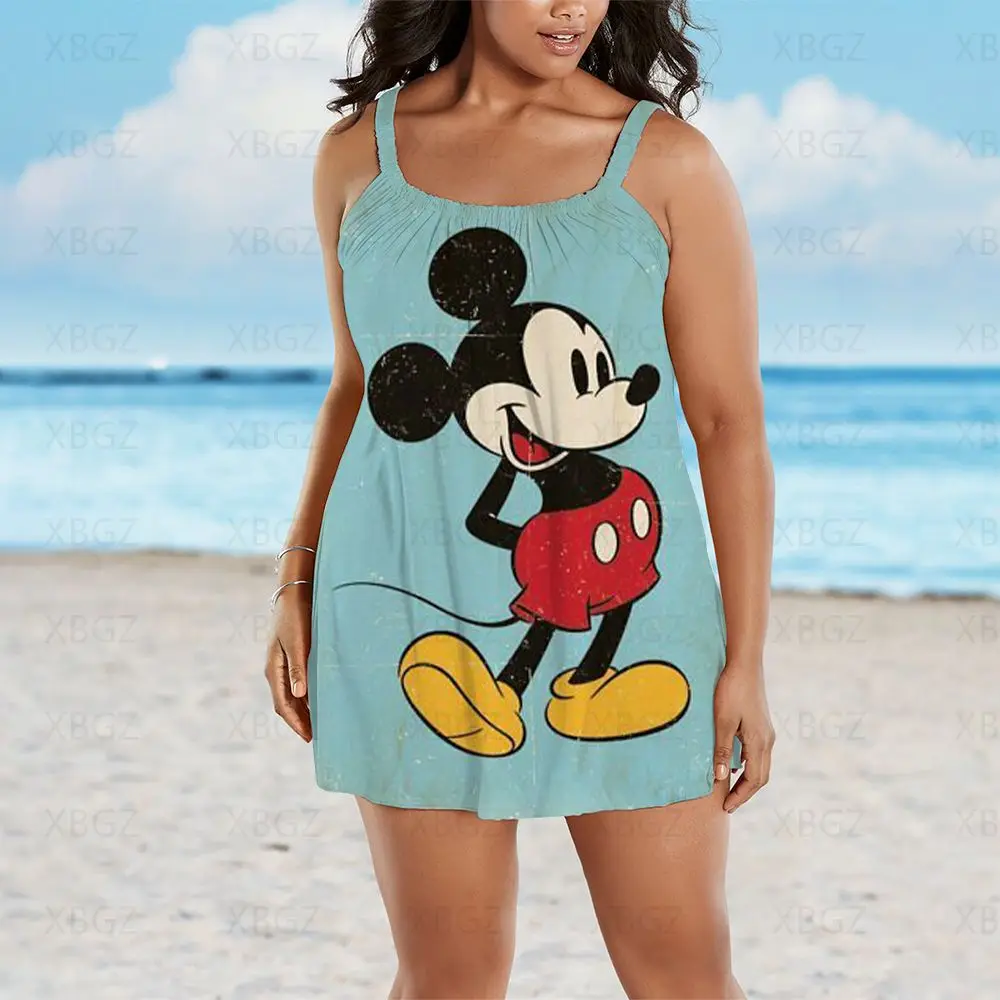 

Plus Size Dresses Summer Outfits Loose Woman 2022 Print Elegant Women Cartoon Chic Dress Sleeveless Sling Minnie Mouse Sexy Boho