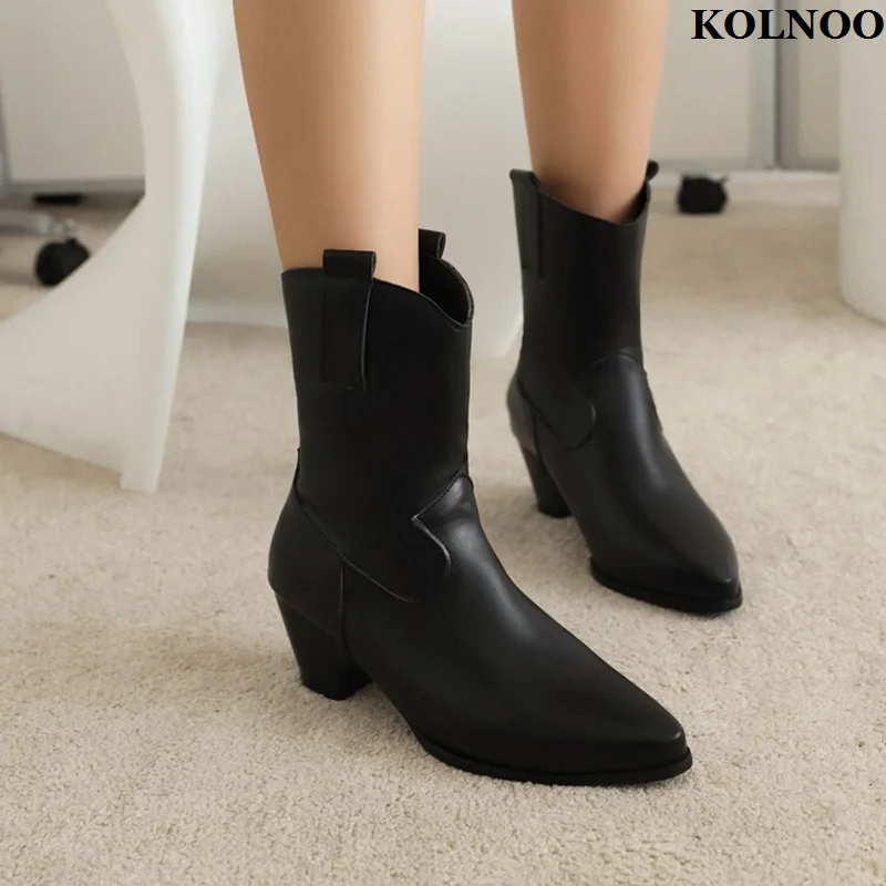 

Kolnoo Handmade Vintage Style Womens Chunky Heels Ankle Boots Large Size 34-47 Retro Daily Booties Evening Fashion Winter Shoes