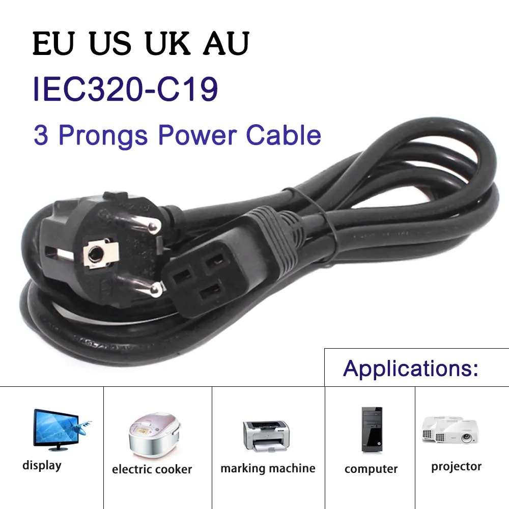

EU UK US AU Plug AC Power Extension Cable 3 Prongs Connection Copper Cord 1.5m 3m 5m IEC320 C19 Power Wire For UPS PDU Computer