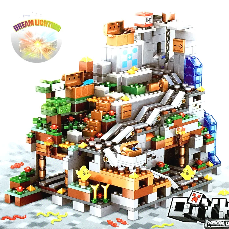 

My World Building Blocks Mountain Cave Village set with Figures dolls Module Bricks Compatible Minecraftingly 21137 Toys