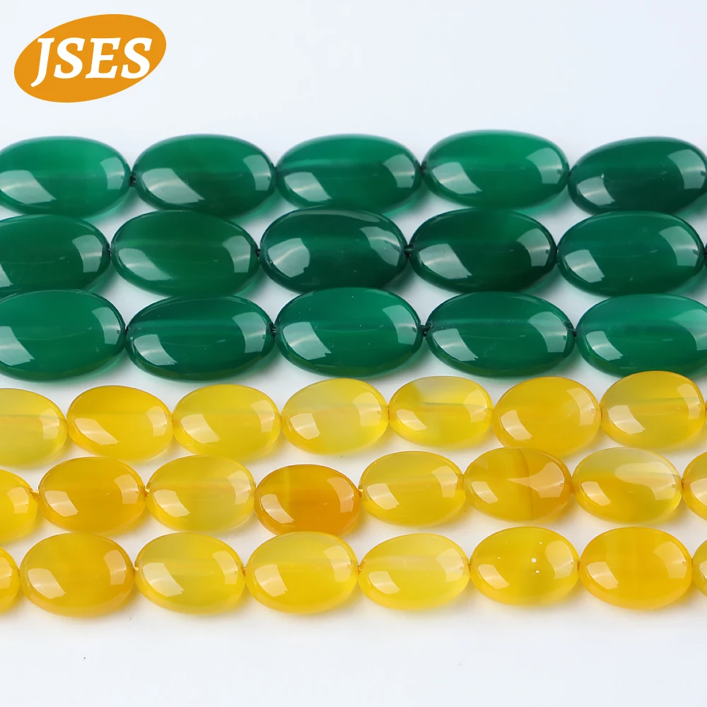 Бусины из натурального желтого и зеленого агата овальной формы
