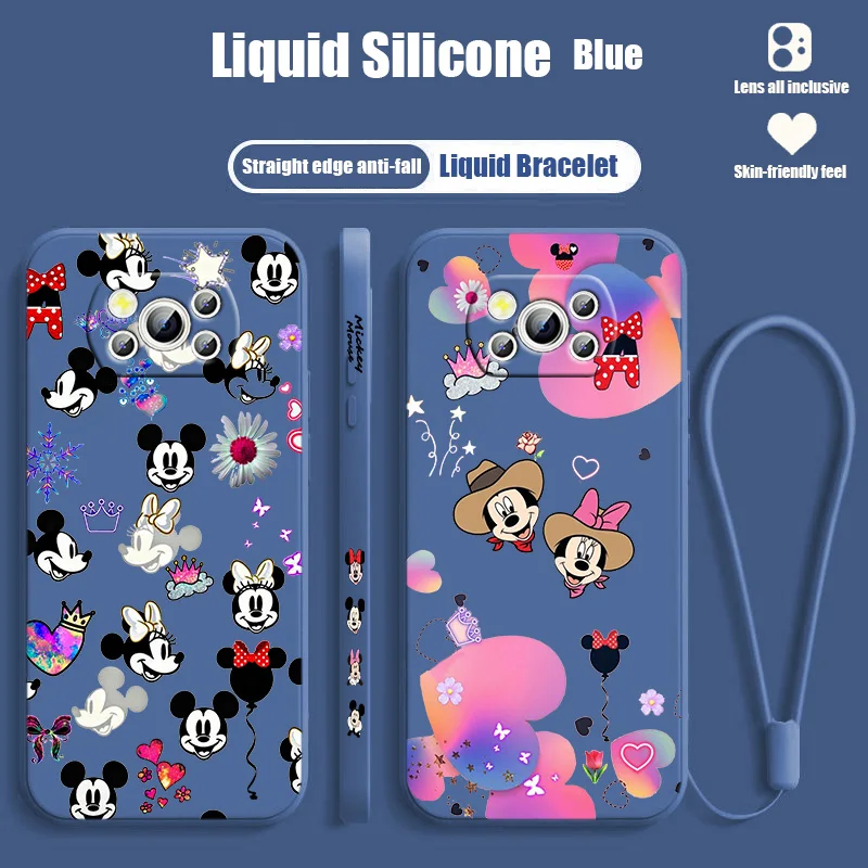 

Mickey Mouse Love Cute Phone Case For Xiaomi POCO M5s M4 M3 X4 X3 NFC X2 F4 F3 GT Pro C40 C3 Liquid Left Rope Cover