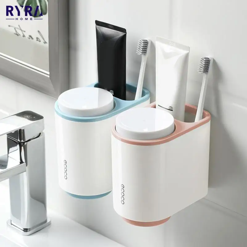 

Магнитный инвертированный держатель для зубной щетки, простой стеллаж для хранения зубной пасты с чашкой для мытья, набор для ванной комнат...