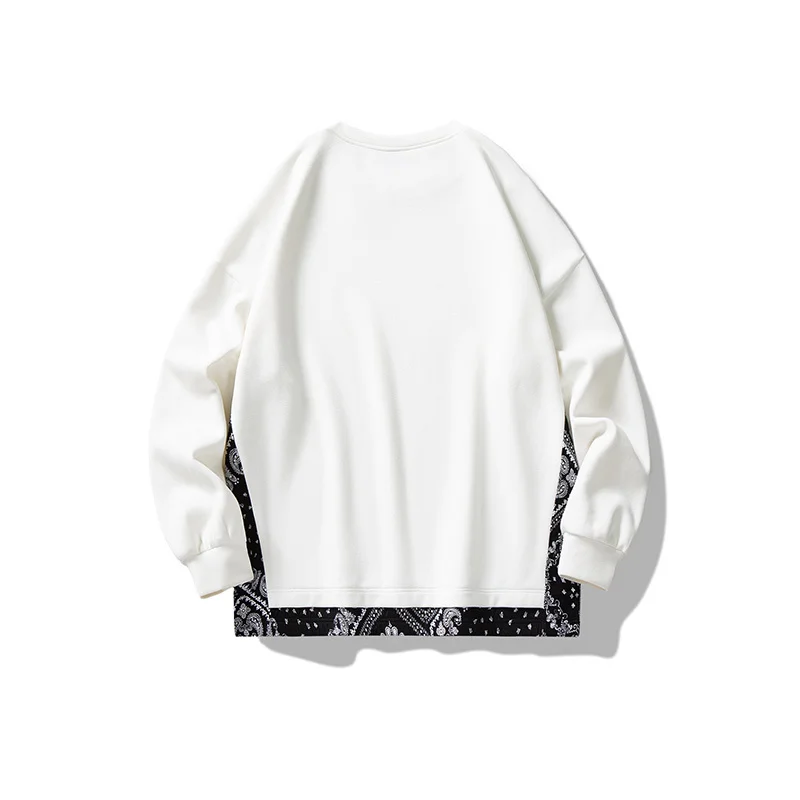 

Crewneck Sweatshirt Men Mens New Solid Patchwork Sweatshirts Oversized Hip Hop Japanese Streetwear White Hoodie Men