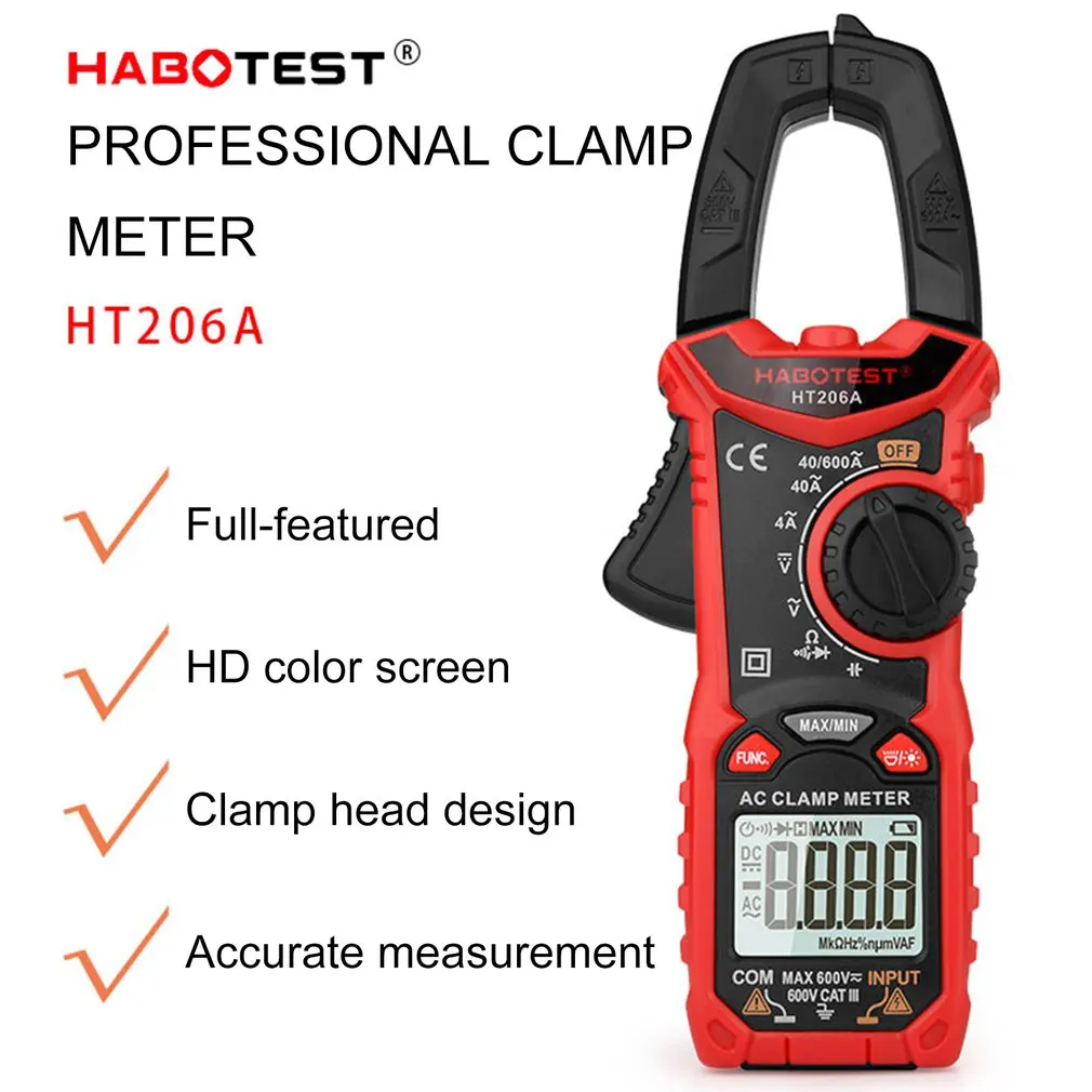 

HT206A Digital Clamp Meter Multimeter Non-Contact Current Meter LCD Screen Automatic Shutdown Clamp Multimetro HABOTEST