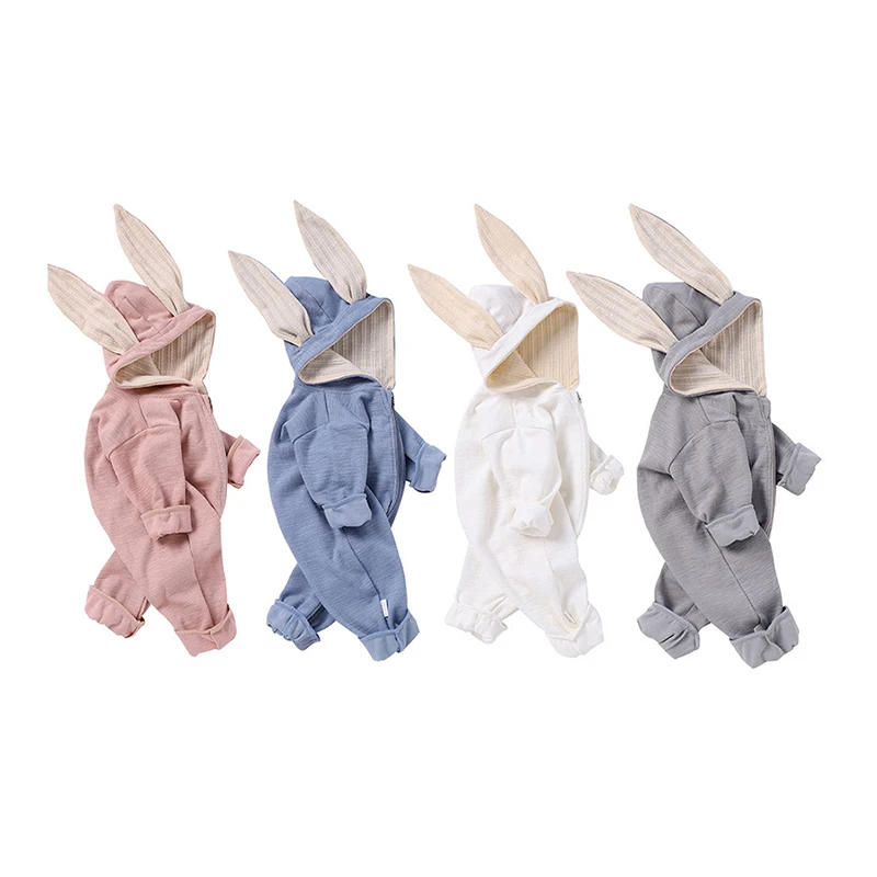 

Kids Zipper Bodysuit Baby Rompers For Newborns Autumn Winter Double Layer Thickened Hooded Jumpsuit Boy And Girl Outing Clothes
