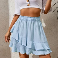 fashion sweet ruffles blue women mini skirt cute y2k asymmetrical elastic waist ladies skirts clubwear beach 2000s clothes
