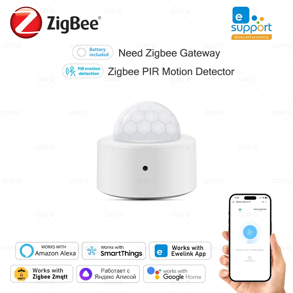 

Датчик движения COOLO Zigbee 3,0 с пассивным ИК датчиком движения, детектор человеческого тела, Домашняя безопасность, охранная сигнализация, датчик работает с Ewelink ZHA Z2M