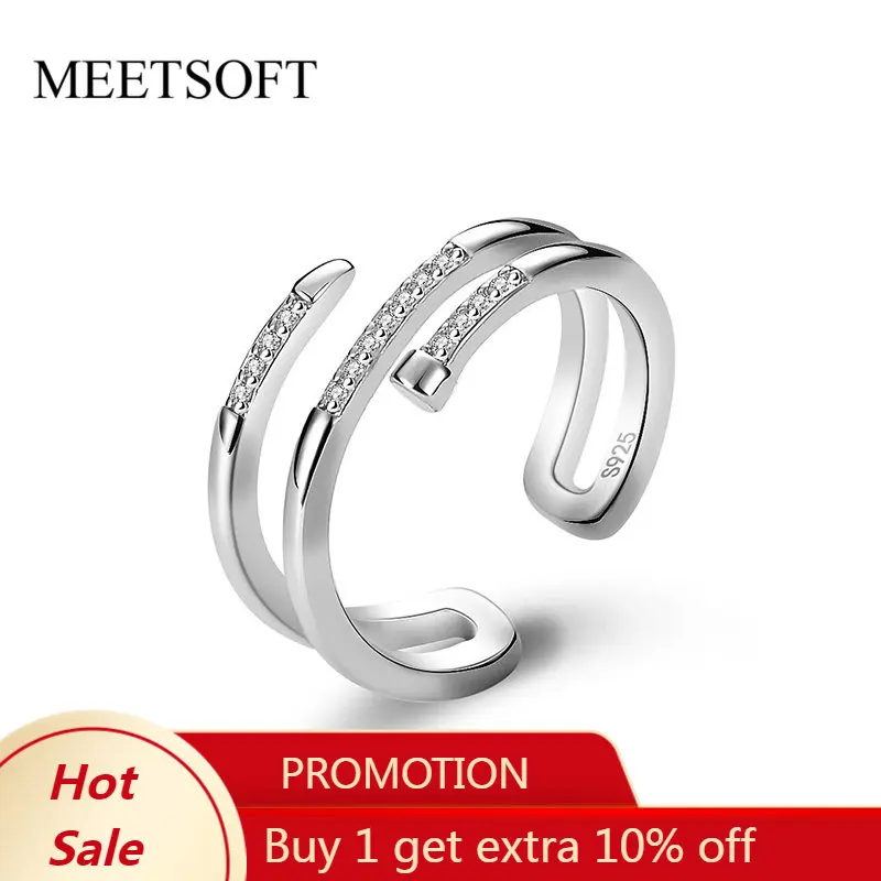 

MEETSOFT Trendy 925 Sterling Silver Minimalist Spiral Nail Zircon 18K Gold Opening Ring for Women Lovely Jewelry Drop Shipping