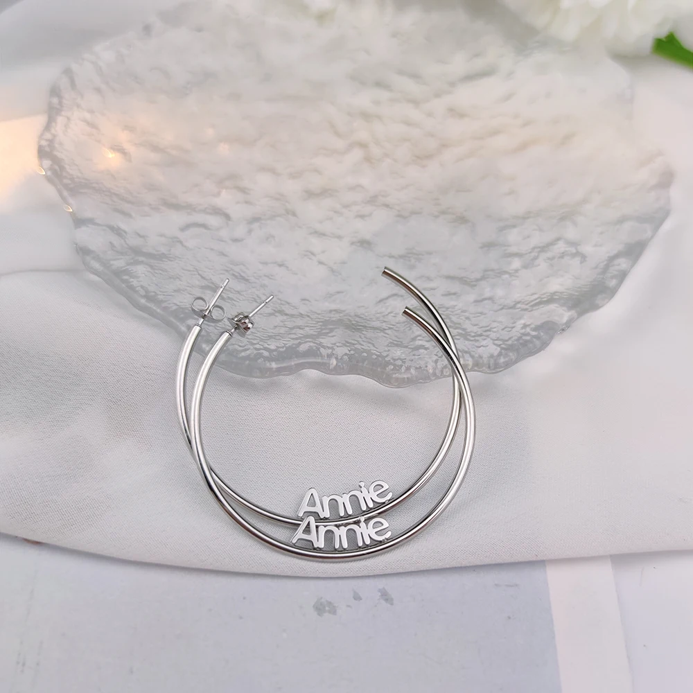 Custom Name Earrings for Women Personalized Letter C Shape Hoop Earrings Stainless Steel Jewelry Gift Gold Stud Pendientes Mujer