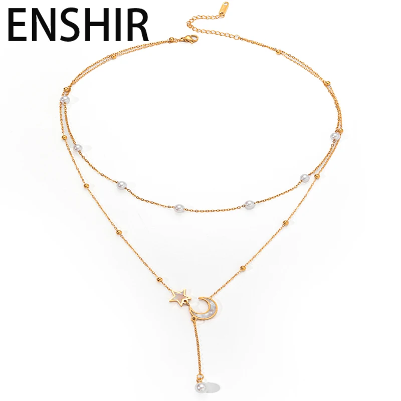 Женское Двухслойное Ожерелье ENSHIR Из Нержавеющей Стали 316L С Кисточкой В Форме