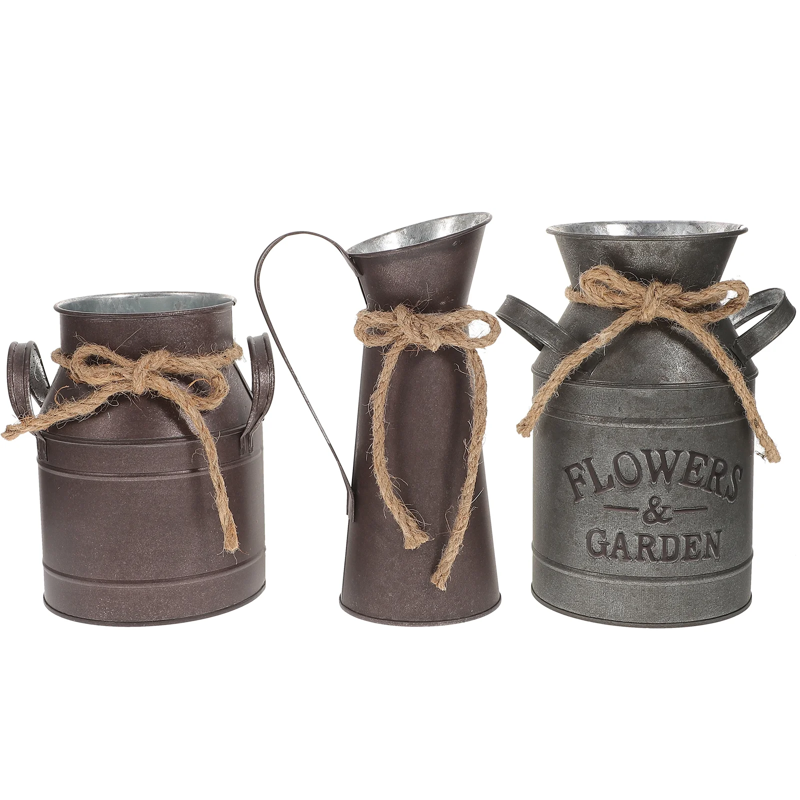 

3pcs Shabby Chic Flower Vase Vintage Farmhouse Jug Vase Metal Pitcher Vase Planters Rustic Metal Galvanized Flower Pot Flower