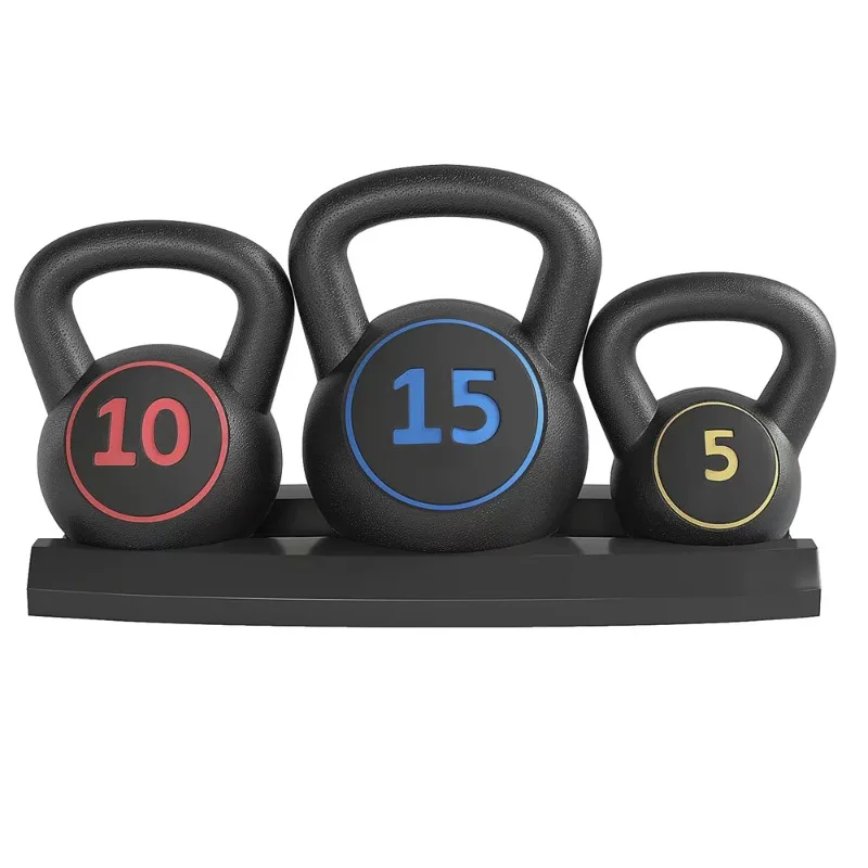 

SmileMart 3-Piece HDPE Kettlebell Exercise Fitness Weight Set 5lb 10lb 15lb Weights for Home Exercise, Black