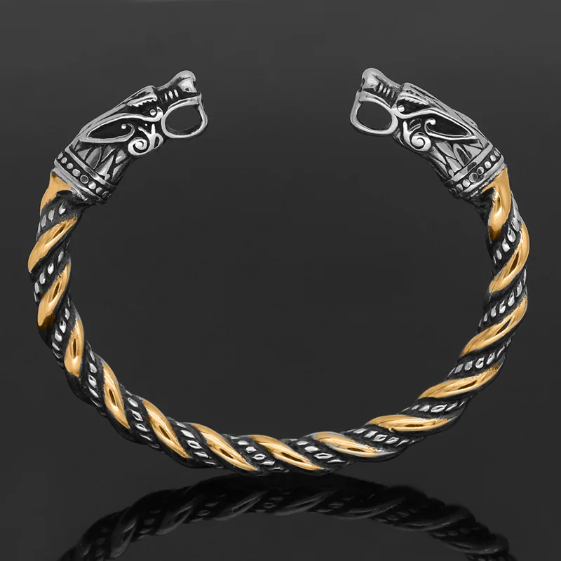 

Norse Viking Wolf Head Bracelet Stainless Steel Opening Adjustable Wristband Cuff Snake Bangle for Men Fashion Jewelry Wholesale