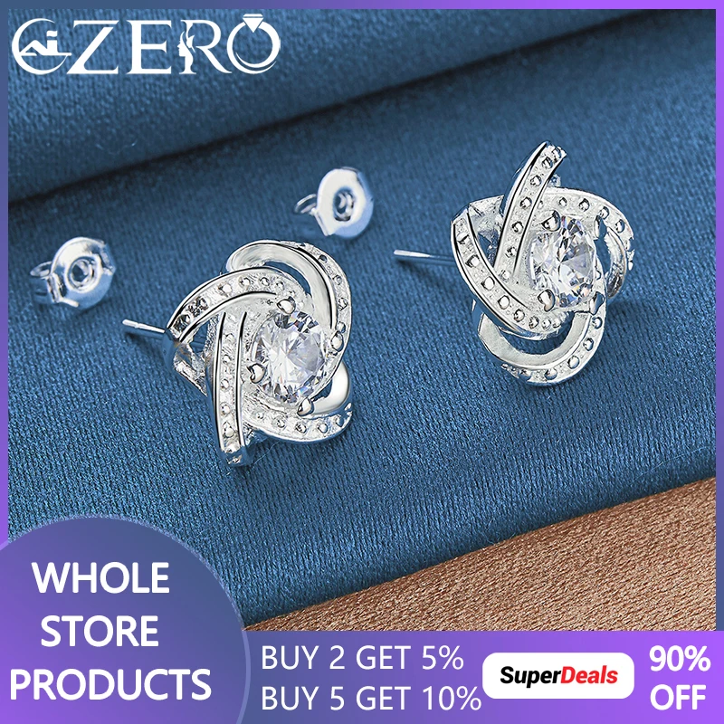 

ALIZERO 925 Sterling Silver Zircon Stud Earrings For Women Fashion Charm Jewelry Wedding Party Popular Noble Accessories