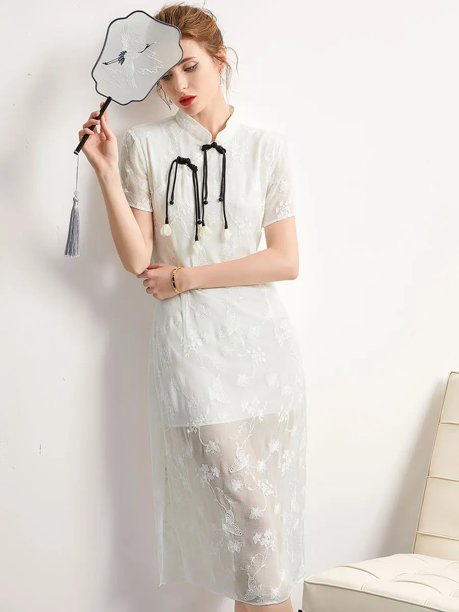 

Женское винтажное платье-Ципао из натурального шелка, до колена