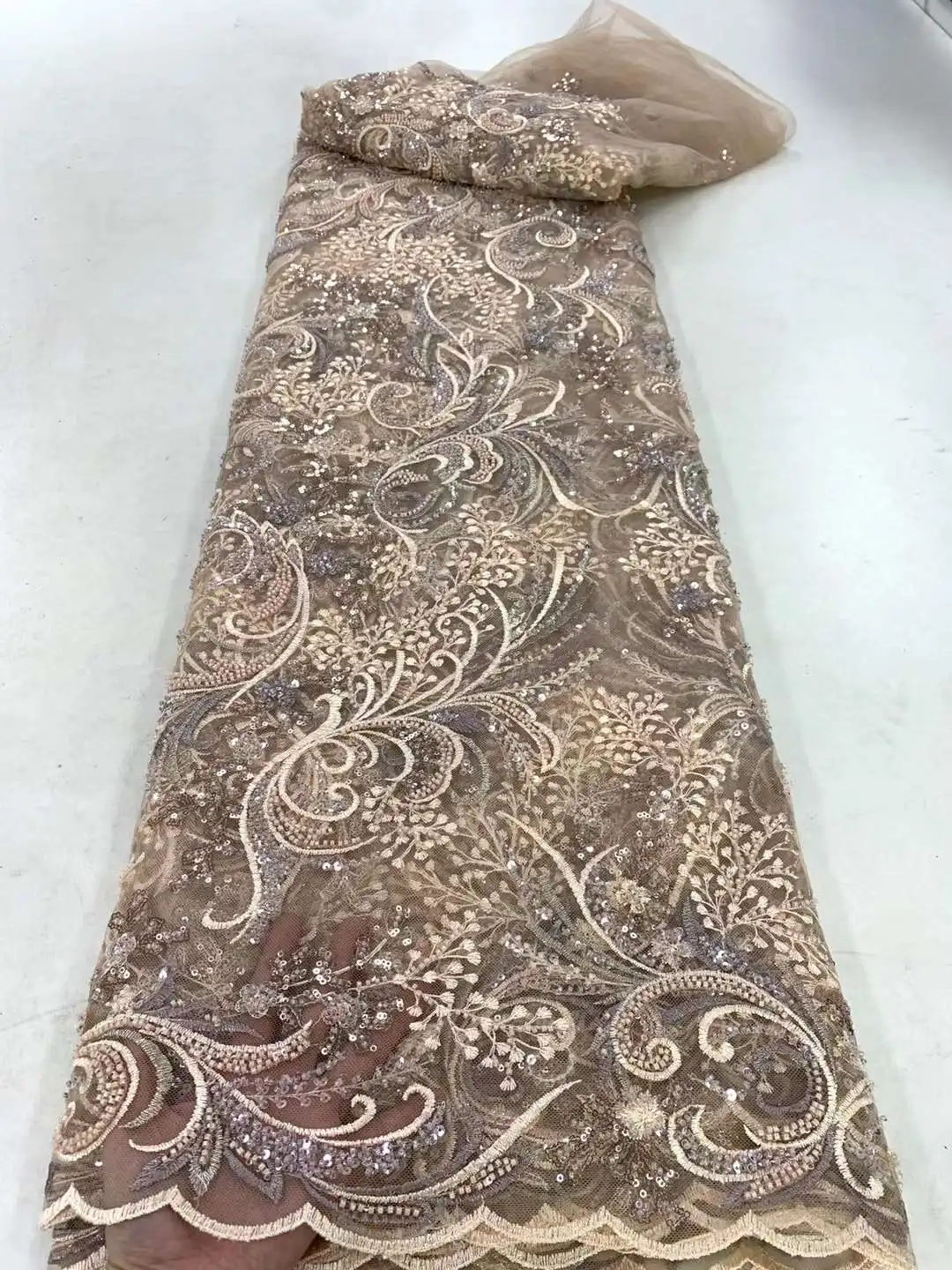 

Золотые африканские бусины, тюль для жениха, кружевная ткань 2023, Высококачественная вышивка блестками, Французские тюлевые кружева для нигерийских искусственных платьев ZX50