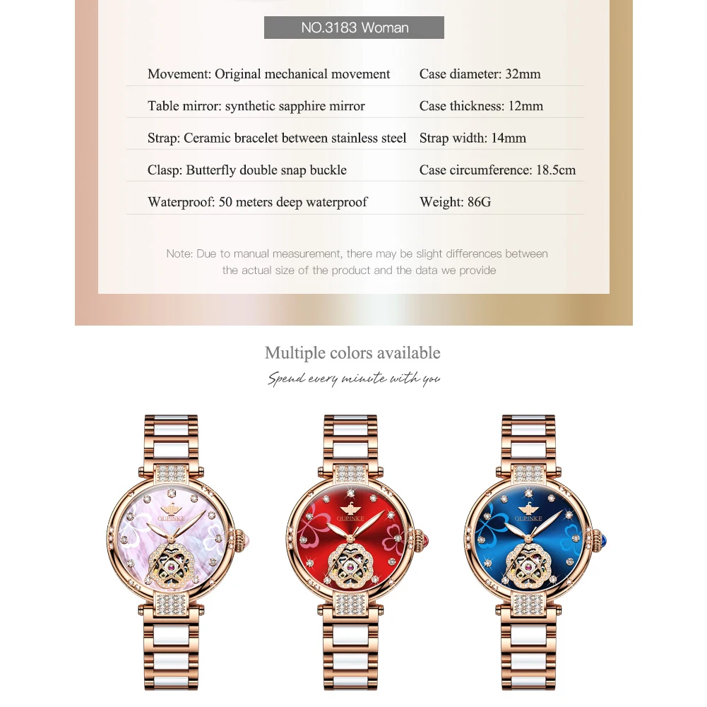 Original OUPINKE Automatic Mechanical Watch for Women Fashion Ceramic Strap Sapphire Crystal Luxury Wrist Watch Relogio Feminino enlarge