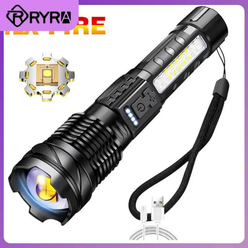 Usb Type-c Rechargeable Keychain Light Tactical Battery Torch Emergency Spotlights Flashlight Built-in Battery Zoom Lamp