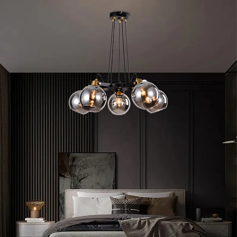 Цена Люстра Ggбинго в скандинавском стиле, потолочная лампа для столовой, роскошные подвесные светильники из серого стекла, простые креативные с...