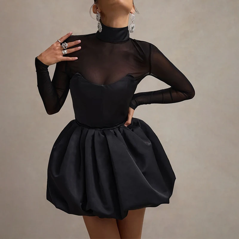 Элегантное пышное клубное вечернее платье с круглым вырезом женское сексуальное