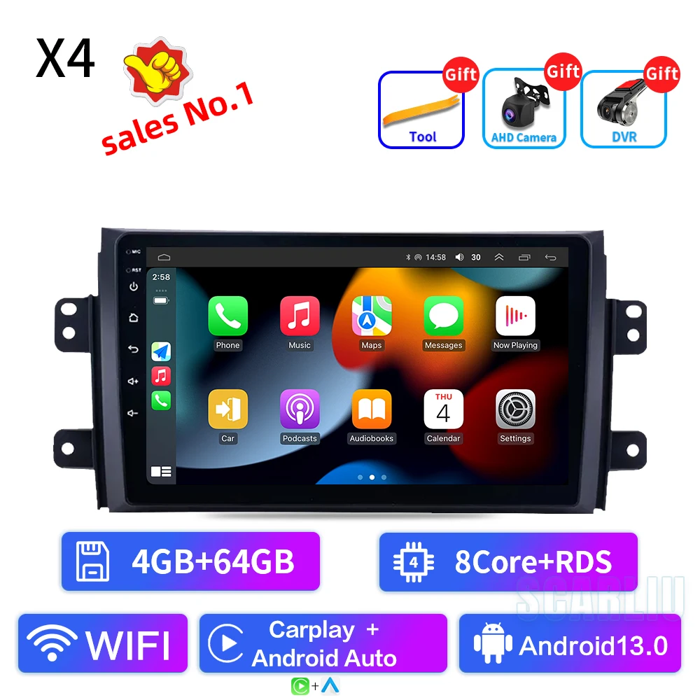 

Для Suzuki SX4 2006-2013 для Fiat Sedici Мультимедийный плеер Навигация GPS 2 Din Carplay Стерео DVD Android 13 Автомобильное радио