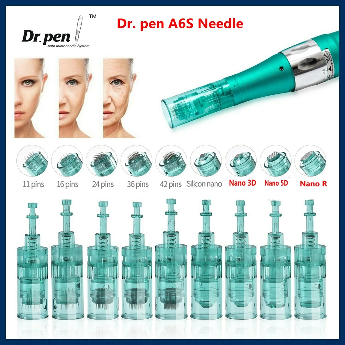 

10pcs Dr pen A6S Needle Cartridge 11/16/24/36/42 Pin Nano Needle Microneedling Derma Bayonet Replacement Head Tattoo Tool