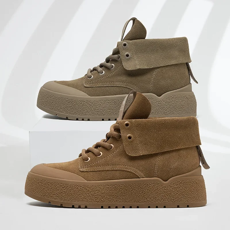 Ботинки-мартинсы женские из натуральной воловьей замши на шнуровке