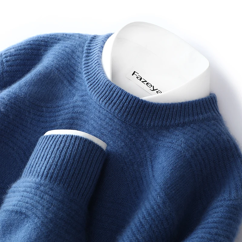 Осенне-зимний новый 100% свитер мужской стеганый пуловер жаккардовый с круглым