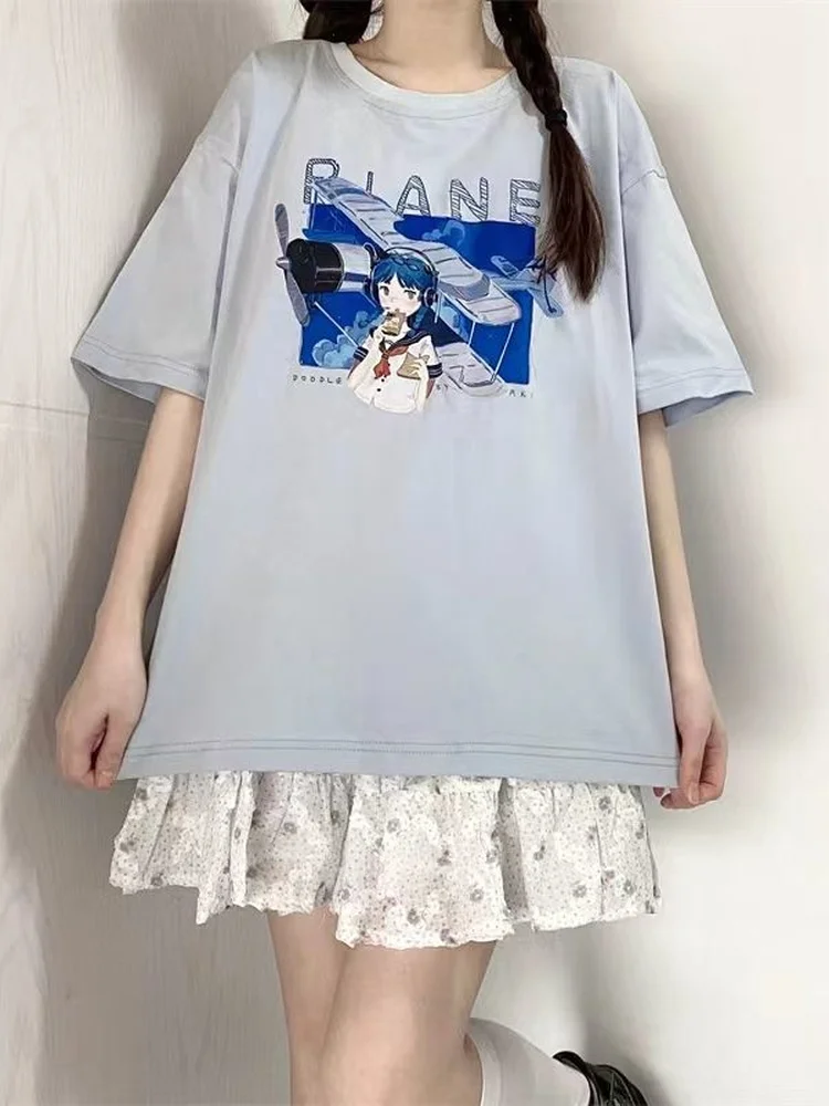 Deeptown Japanese Kawaii Anime Graphic T-shirt Cute Two-dimensional Print Harajuku Streetwear Short Sleeve Summer y2k Top Women