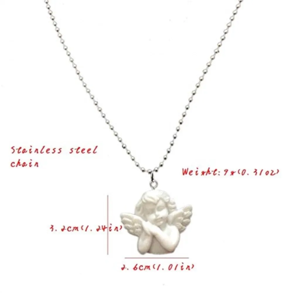 Cute Cupid Angel Pendant Stainless Steel Necklace Baby Shaped Jewelry Sweetheart for Women  Girl Gifts