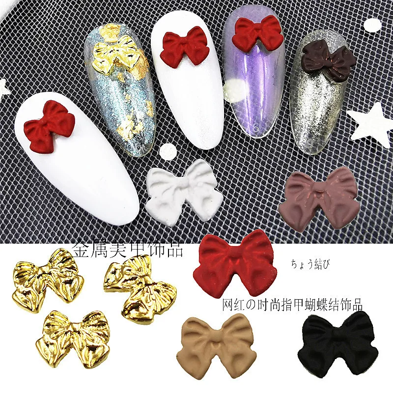 

100 шт., чёрные и красные банты для украшения ногтей