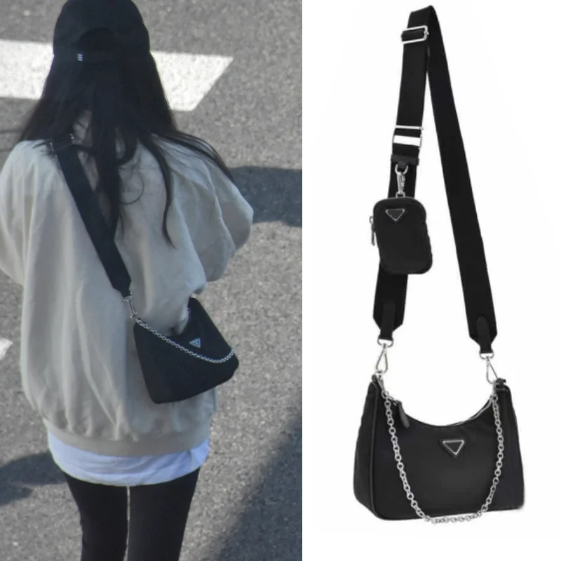 

2022 Net Star Yang Mi's Same Nylon Three In One Bag Hobo Underarm Chain Messenger Handbag Female