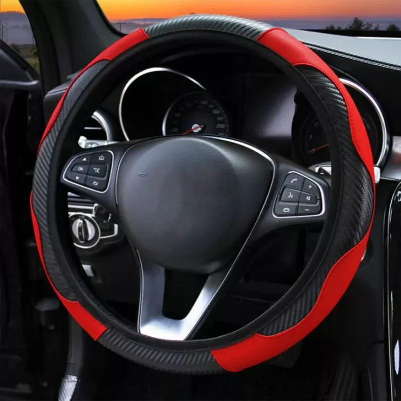 

Steering Wheel Cover Breathable Anti Slip PU Leather Steering Covers Suitable 37-38cm Auto Decoration Carbon Fiber