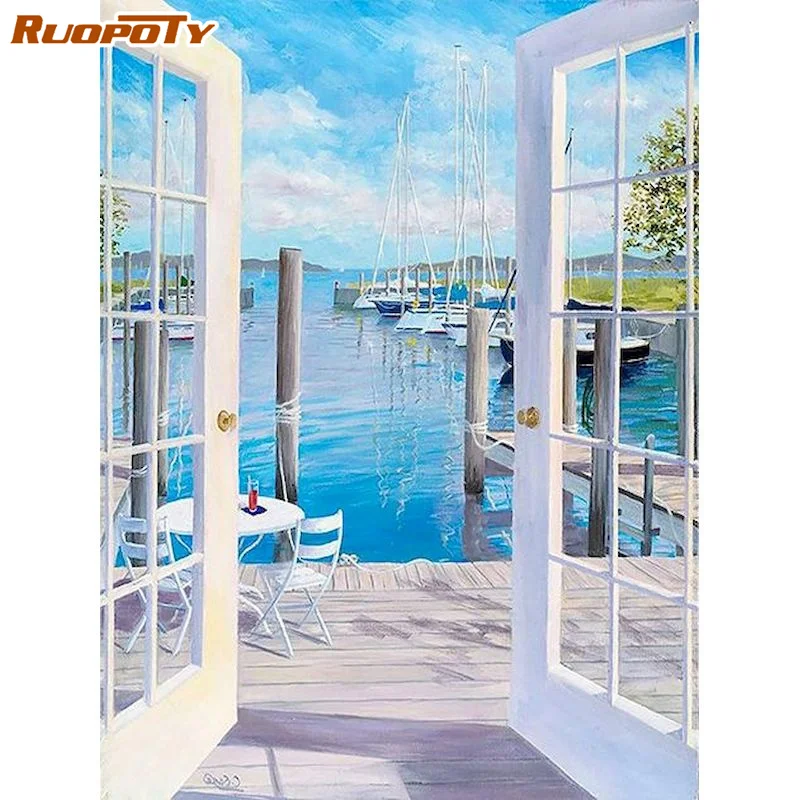 

RUOPOTY 5D Diamond Painting Seaside Full Square Door Diamond Embroidery Mosaic Sale Landscape Handmade Decor For Home